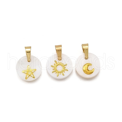 3Pcs 3 Styles Natural Freshwater Shell Geometric Charms PALLOY-JF03514-01-1