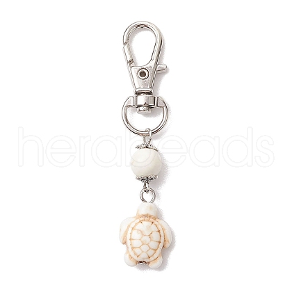 Tortoise & Round Synthetic Turquoise Beaded Pendant Decoration HJEW-JM02296-01-1