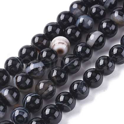 Natural Striped Agate/Banded Agate Beads Strands G-G582-4mm-60-1