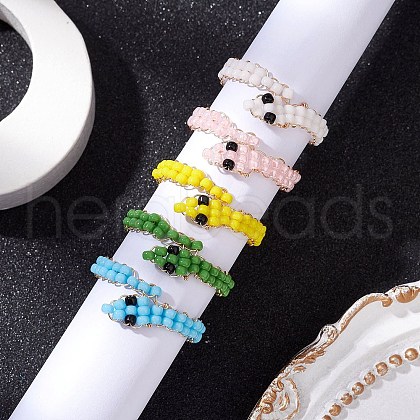 Glass Seed Bead Finger Rings RJEW-JR00875-01-1