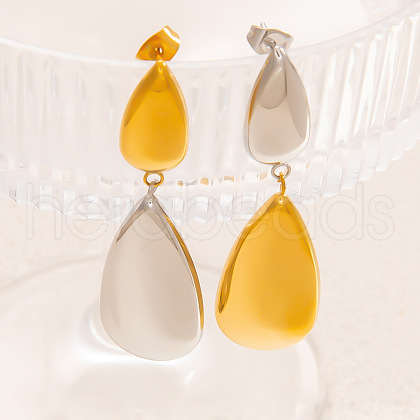 304 Stainless Steel Two Tone Dangle Stud Earrings EJEW-M104-01A-PG-1