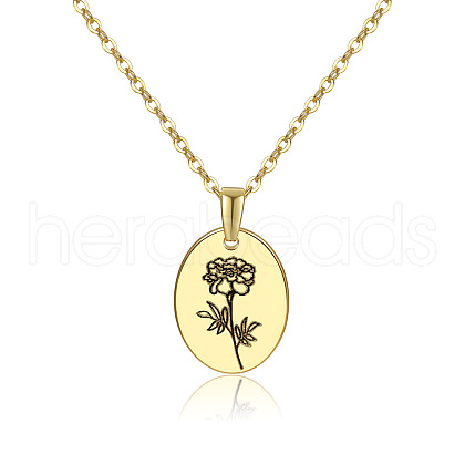 304 Stainless Steel Birth Month Flower Pendant Necklace HUDU-PW0001-034J-1