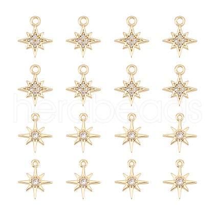 Unicraftale 16Pcs 2 Styles Brass Micro Pave Cubic Zirconia Charms KK-UN0002-12-1