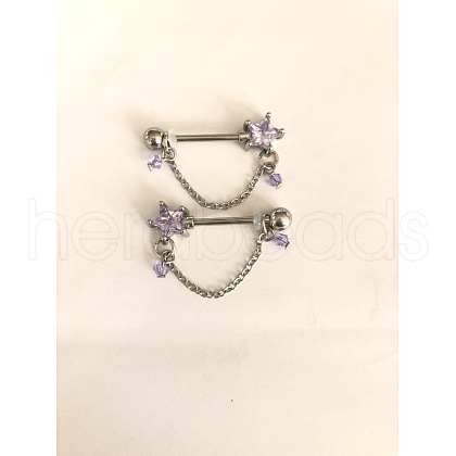 316L Surgical Stainless Steel Cubic Zirconia Star Nipple Stirrups WG4A16E-02-1
