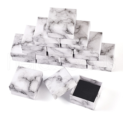 Square Marble Texture Cardboard Jewelry Ring Boxes CON-TAC0009-05A-1