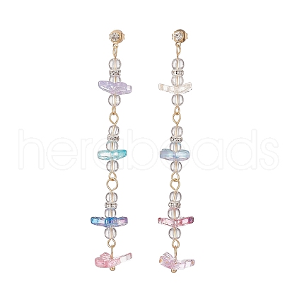 Natural Quartz Crystal & Glass Butterfly Beaded Dangle Stud Earrings EJEW-JE05197-1