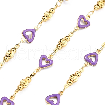 Brass Heart Link Chains KK-D368-03G-G-1