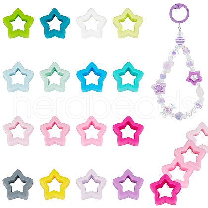   32Pcs 16 Colors Star Food Grade Eco-Friendly Silicone Beads SIL-PH0001-22-1