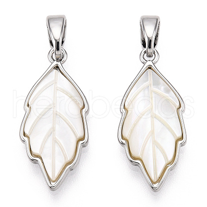Brass Pave Shell Pendants KK-G497-06P-1