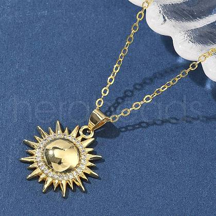 Brass Micro Pave Clear Cubic Zirconia Sun Pendant Necklaces for Women NJEW-S449-05B-G-1