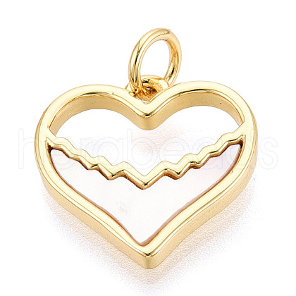 Brass Pave Natural Shell Heart Charms KK-N268-19G-1