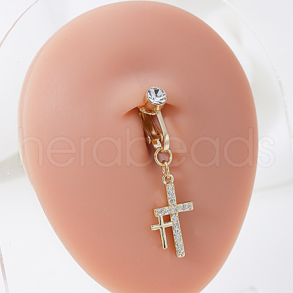 Double Cross 304 Stainless Steel Micro Pave Clear Cubic Zirconia Clip on Belly Rings FS-WG825E4-01-1