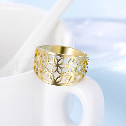 Flower Pattern Hollow Out 304 Stainless Steel Finger Rings FS-WGDCC5F-05-1