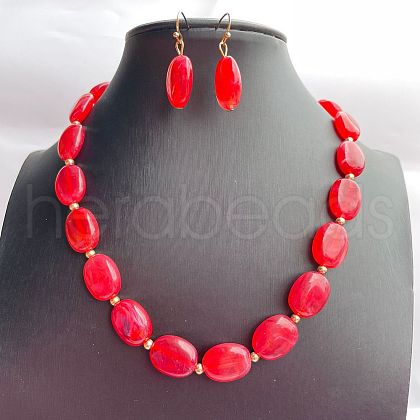 Acrylic Oval Beaded Necklace & Dangle Earring Sets FS-WG338F8-04-1