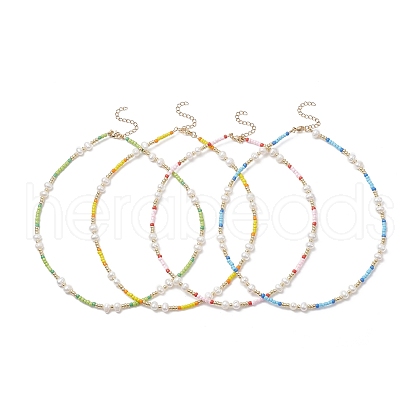 Acrylic Imitation Pearl & Glass Seed Beaded Necklace for Women NJEW-JN04278-1