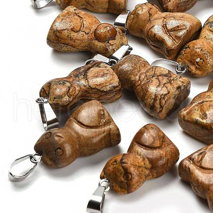 Natural Picture Jasper Pendants G-B127-08P-08-1