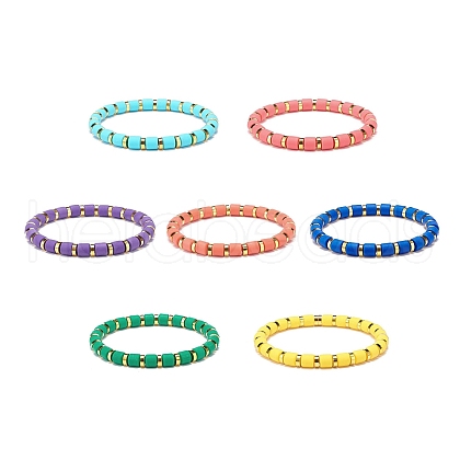 7Pcs 7 Colors Column Polymer Clay Stretch Beaded Bracelets BJEW-JB08764-1