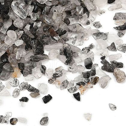 Natural Tourmalinated Quartz/Black Rutilated Quartz Beads G-U032-A04-1