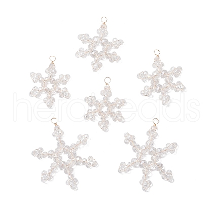 6Pcs 3 Styles Glass Snowflake Pendants PALLOY-JF03950-01-1