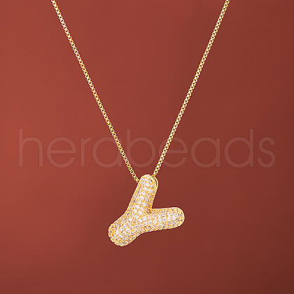 Brass Micro Pave Clear Cubic Zirconia Initial Pendant Necklaces for Women FS-WGDC51D-25-1