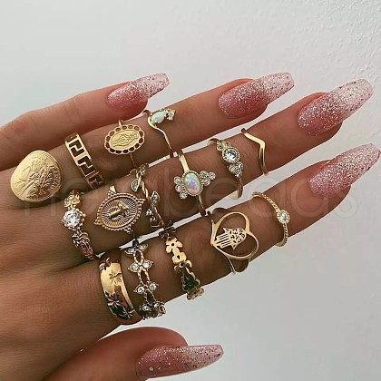 15Pcs Alloy & Rhinestone Finger Rings WG2E3D2-14-1