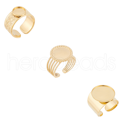 Unicraftale 3Pcs 3 Styles 304 Stainless Steel Open Cuff Finger Ring Cabochon Settings STAS-UN0059-66G-1