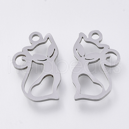 Tarnish Resistant 201 Stainless Steel Kitten Pendants X-STAS-S110-048P-1