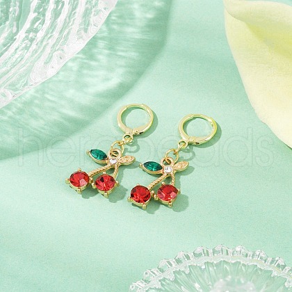 Cherry Alloy Rhinestone Dangle Hoop Earrings EJEW-JE06359-1