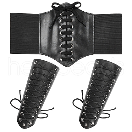 WADORN PU Leather Wide Elastic Corset Belts & Cuff Wristband Arm Guard AJEW-WR0002-04-1
