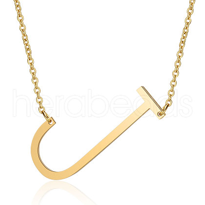 201 Stainless Steel Initial Pendants Necklaces NJEW-S069-JN004D-J-1