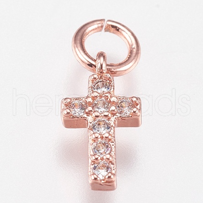 Brass Micro Pave Cubic Zirconia Tiny Cross Charms ZIRC-E147-62RG-1