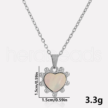 304 Stainless Steel Pave Natural White Shell Heart Pendant Necklaces QU9586-2-1