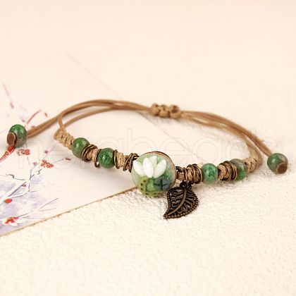Adjustable Handmade Porcelain Flower Beads Braided Beads Bracelets WGFB2A7-02-1