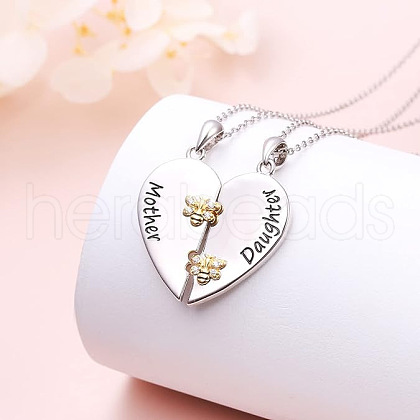 2Pcs Mother's Day Bees Heart Alloy Crystal Rhinestone Mother and Daughter Pendant Necklaces FS-WG6BE42-01-1