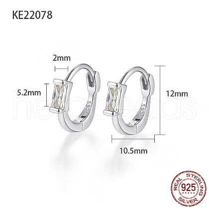 Anti-Tarnish Rhodium Plated 925 Sterling Silver Pave Cubic Zirconia Rectangle Hoop Earrings for Women CA6566-4-1