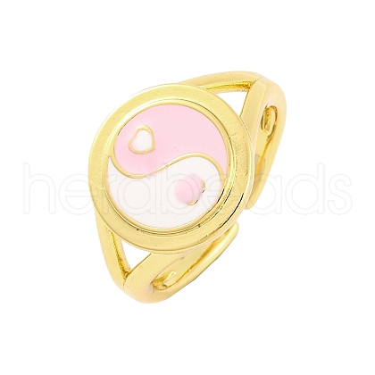 Round with Yin-yang Brass Enamel Open Cuff Rings for Women RJEW-U009-11C-G-1