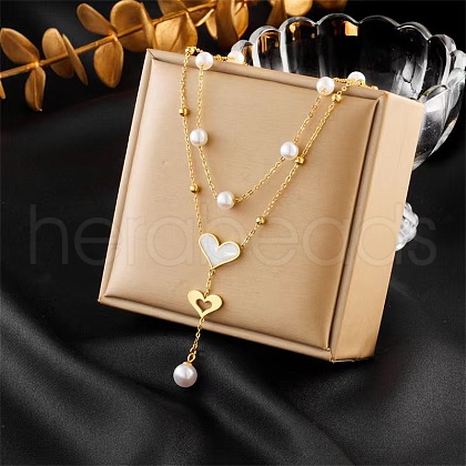 304 Stainless Steel Double Layer Necklaces for Women FS-WGA608E-01-1