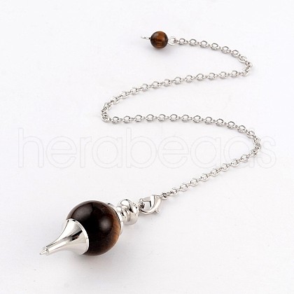 Natural Tiger Eye Sphere Dowsing Pendulums BJEW-E292-A09-1