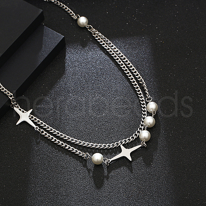 Double Layer Star Imitation Pearl Pendant Necklace NB3263-1