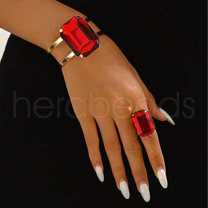 Rectangle Alloy & Acrylic Cuff Bangle & Cuff Rings Sets FS-WG08A36-02-1
