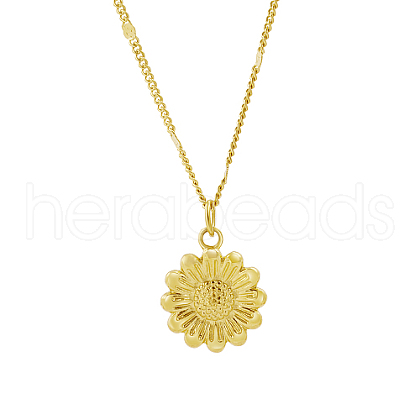 304 Stainless Steel Sunflower Pendant Necklaces for Women NO4072-1-1