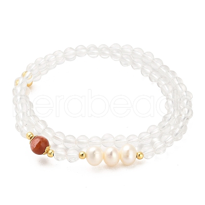 Natural Agate and Natural Quartz Crystal Bead Bracelets BJEW-E098-16G-1
