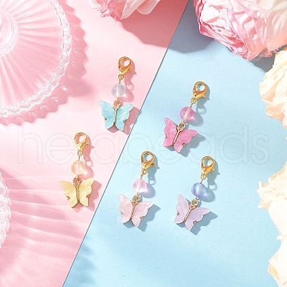 5Pcs Butterfly Alloy Acrylic Pendant Decorations HJEW-JM03280-1