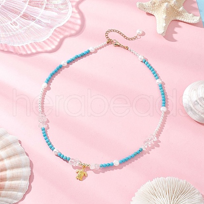 Summer Alloy Turtle Pendant Necklaces NJEW-JN05333-1