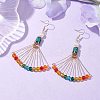 Fan Shape Alloy and Glass Pendants Earrings EJEW-JE05972-2
