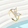 Brass Micro Pave Clear Cubic Zirconia Cuff Rings for Women RJEW-D307-01G-C-1