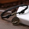 Alloy Flat Round with Constellation Charms Double Layer Black Imitation Leather Cord Adjustable Anklets WGE0879-03-1