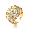 Brass Pave Cubic Zirconia  Open Cuff Rings for Women RJEW-M169-03G-3