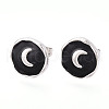 Nuggets with Moon 304 Stainless Steel Enamel Stud Earrings EJEW-T047-19P-1