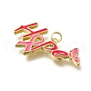 October Breast Cancer Pink Awareness Ribbon Brass Enamel Pendants KK-S517-04G-G-2